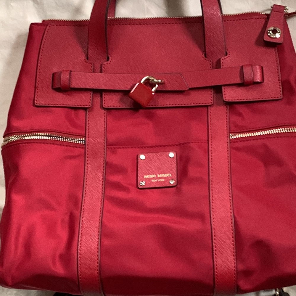 Henri Bendel Jetsetter Large Convertible Canvas Brilliant Red Backpack - Picture 2 of 10
